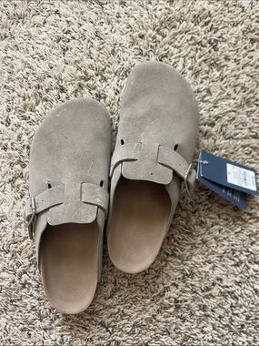 Universal Thread Taupe Suede Buckle Clogs